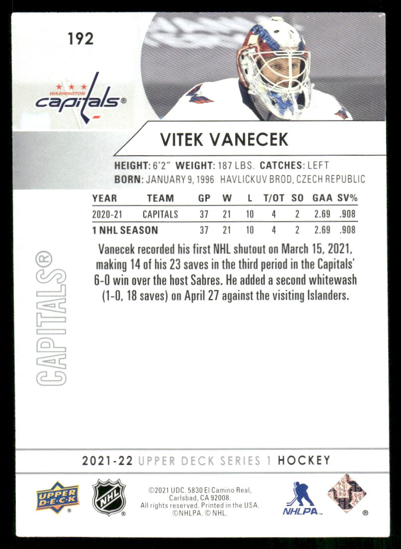 2021-22 Upper Deck #192 Vitek Vanecek