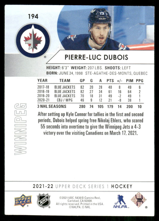 2021-22 Upper Deck #194 Pierre-Luc Dubois