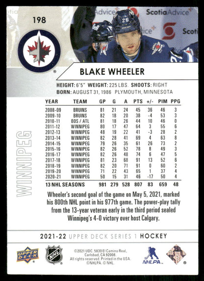 2021-22 Upper Deck #198 Blake Wheeler
