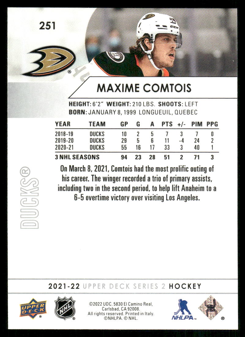 2021-22 Upper Deck #251 Maxime Comtois