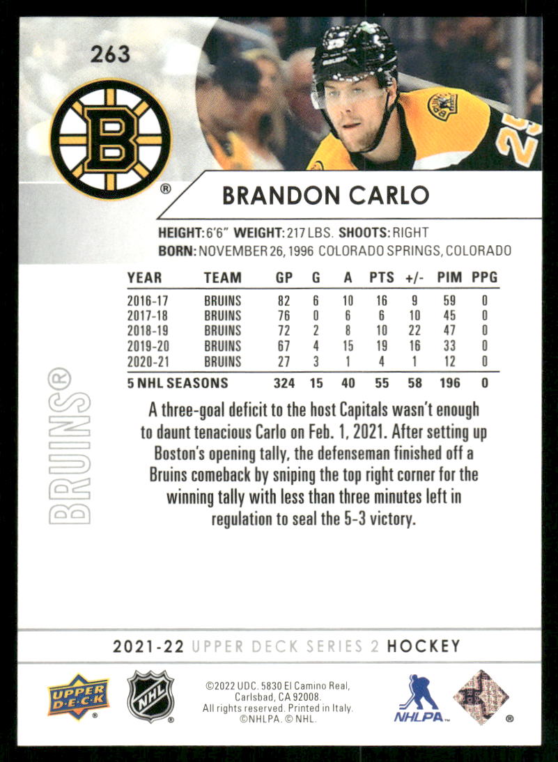 2021-22 Upper Deck #263 Brandon Carlo