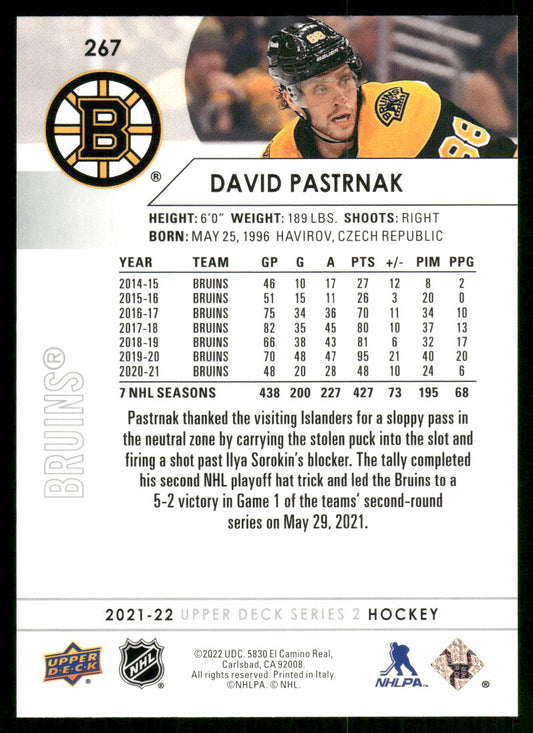 2021-22 Upper Deck #267 David Pastrnak
