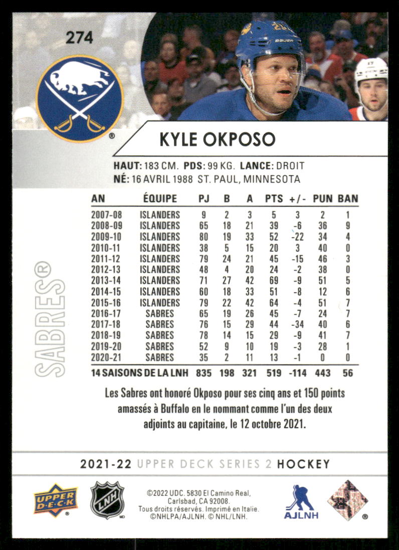 2021-22 Upper Deck #274 Kyle Okposo