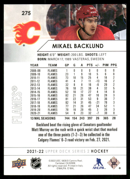 2021-22 Upper Deck #275 Mikael Backlund