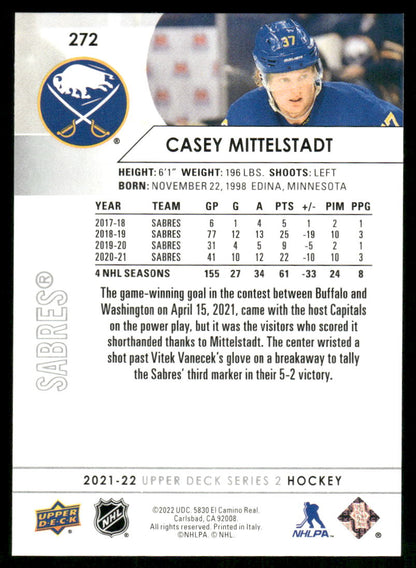 2021-22 Upper Deck #272 Casey Mittelstadt