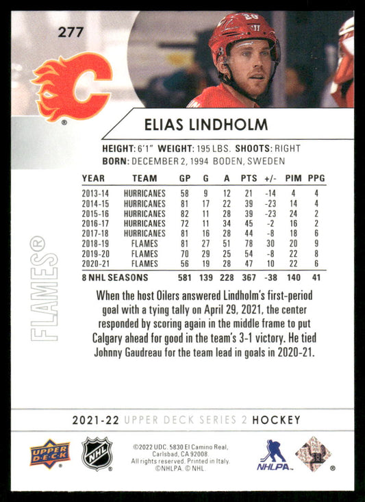 2021-22 Upper Deck #277 Elias Lindholm