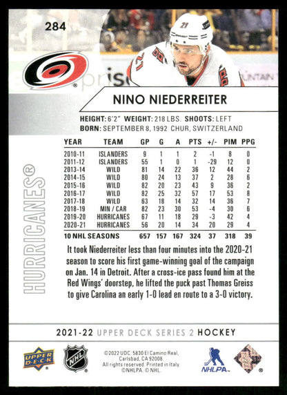 2021-22 Upper Deck #284 Nino Niederreiter