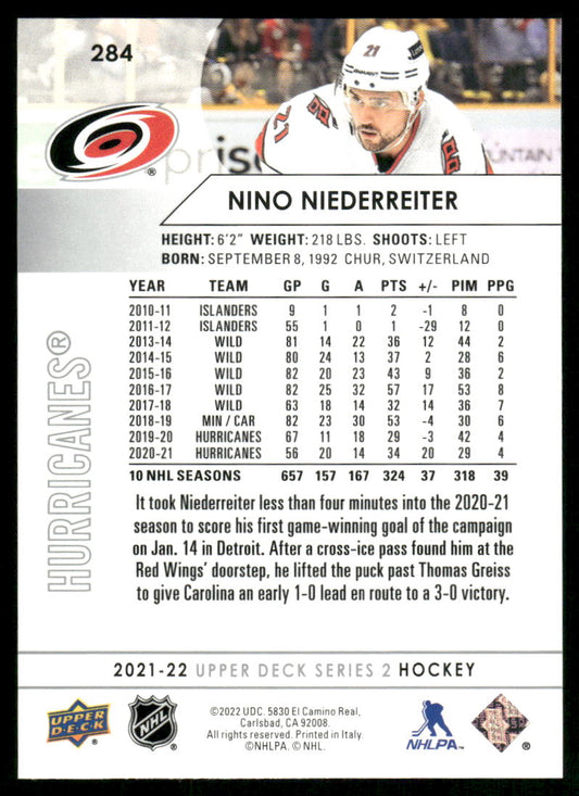 2021-22 Upper Deck #284 Nino Niederreiter