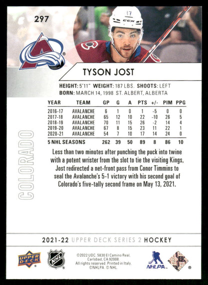 2021-22 Upper Deck #297 Tyson Jost