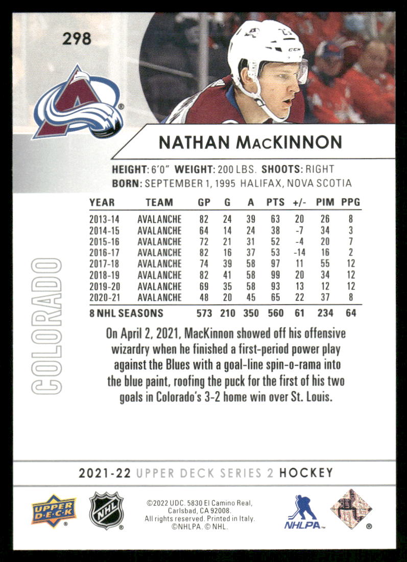 2021-22 Upper Deck #298 Nathan MacKinnon