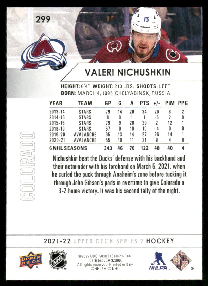 2021-22 Upper Deck #299 Valeri Nichushkin
