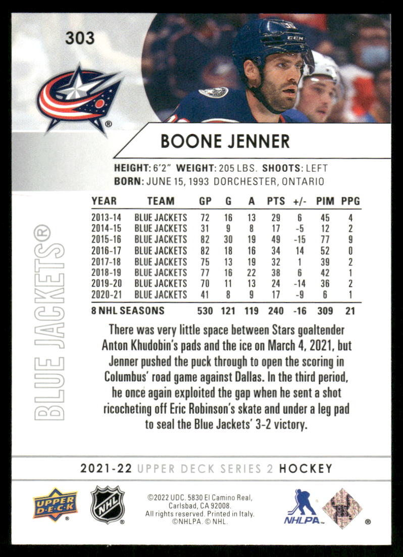 2021-22 Upper Deck #303 Boone Jenner