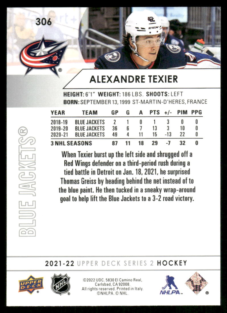 2021-22 Upper Deck #306 Alexandre Texier