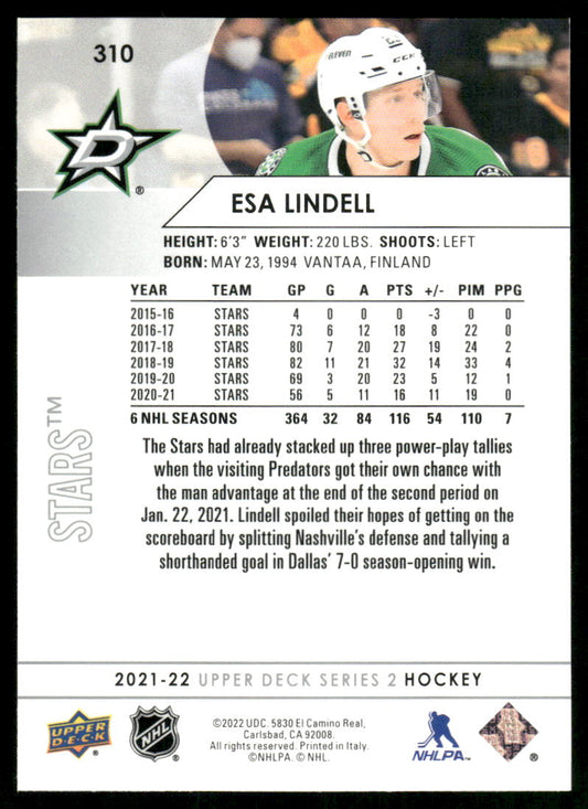 2021-22 Upper Deck #310 Esa Lindell