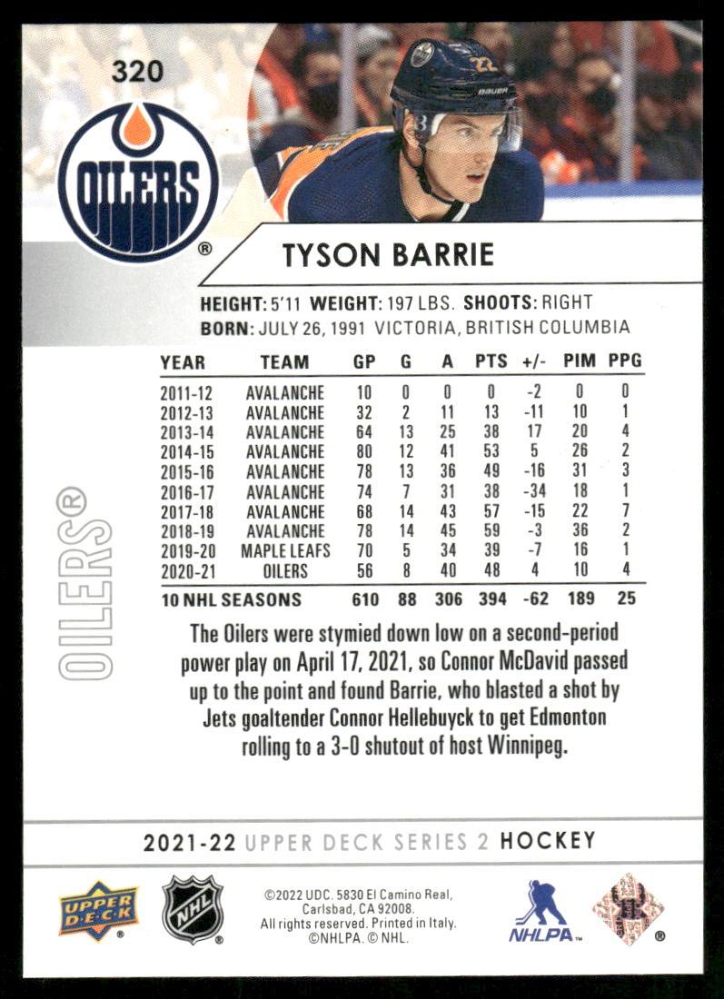 2021-22 Upper Deck #320 Tyson Barrie