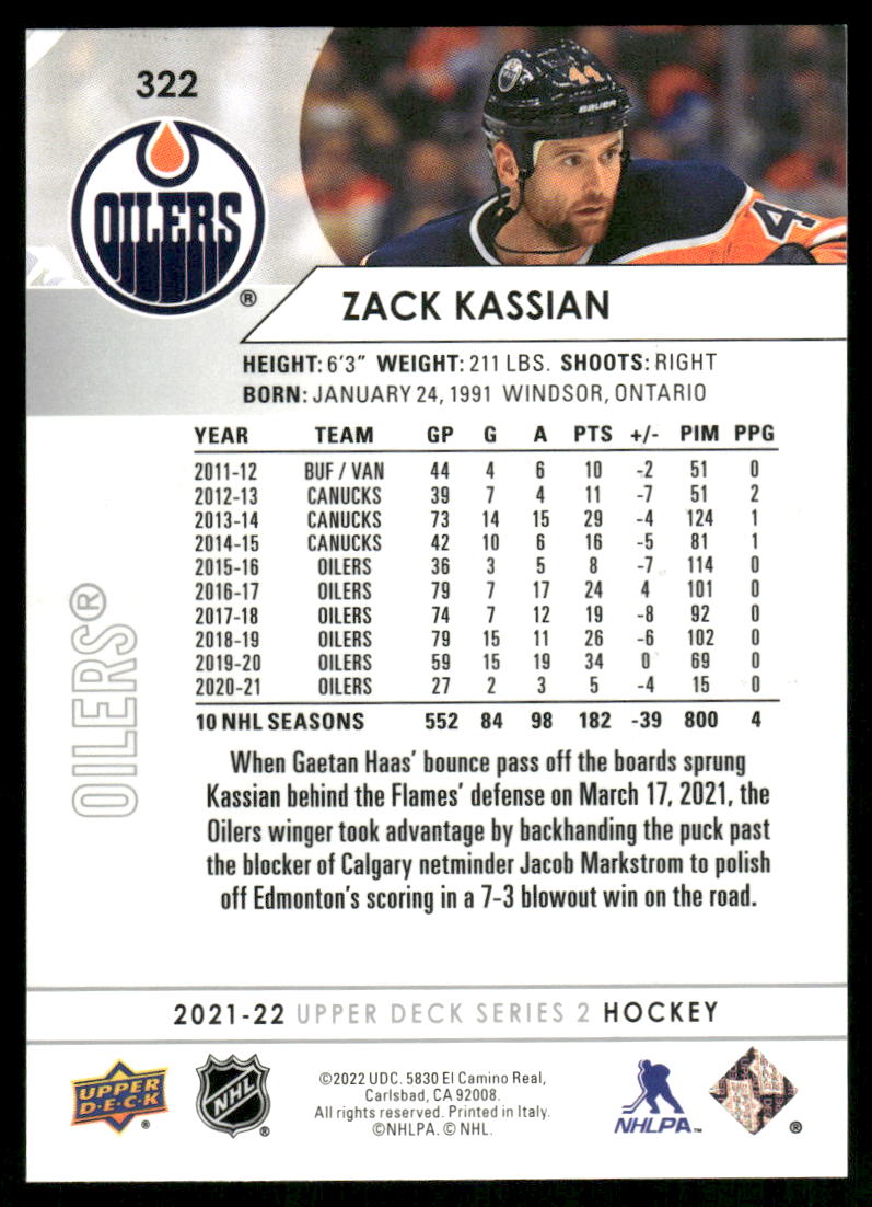 2021-22 Upper Deck #322 Zack Kassian