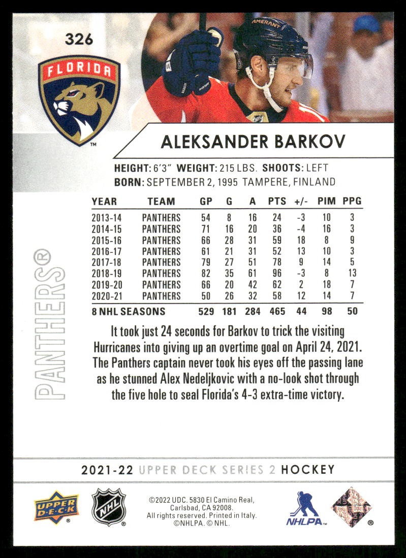 2021-22 Upper Deck #326 Aleksander Barkov