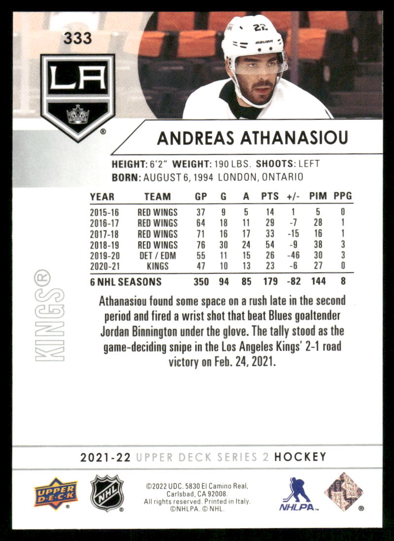 2021-22 Upper Deck #333 Andreas Athanasiou