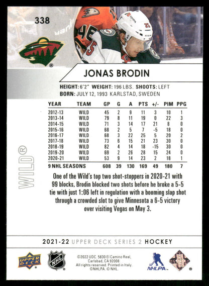 2021-22 Upper Deck #338 Jonas Brodin