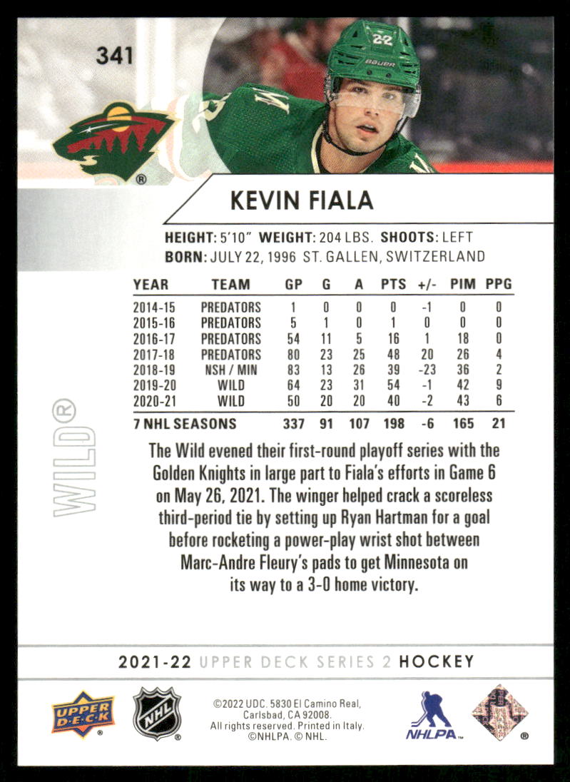2021-22 Upper Deck #341 Kevin Fiala