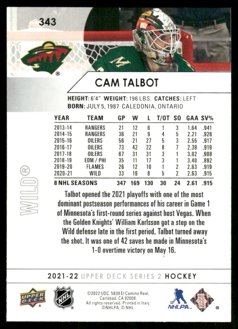 2021-22 Upper Deck #343 Cam Talbot