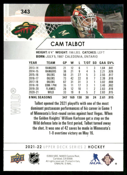 2021-22 Upper Deck #343 Cam Talbot