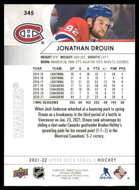 2021-22 Upper Deck #345 Jonathan Drouin