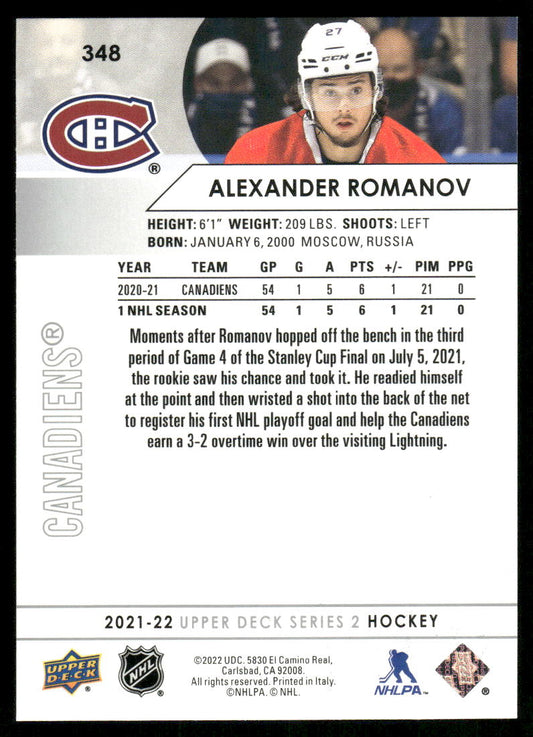 2021-22 Upper Deck #348 Alexander Romanov
