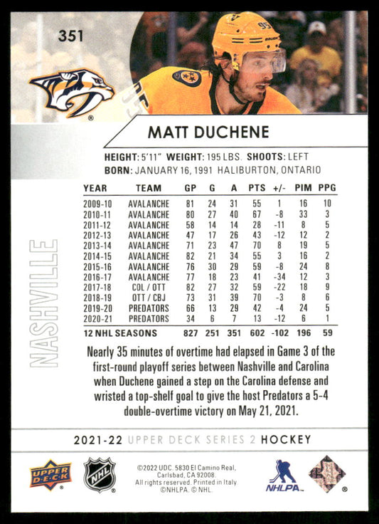 2021-22 Upper Deck #351 Matt Duchene