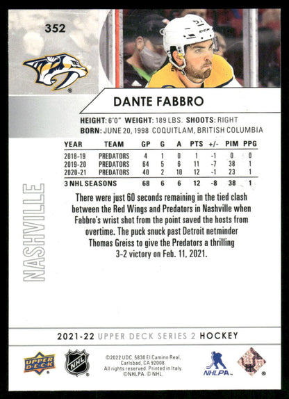 2021-22 Upper Deck #352 Dante Fabbro