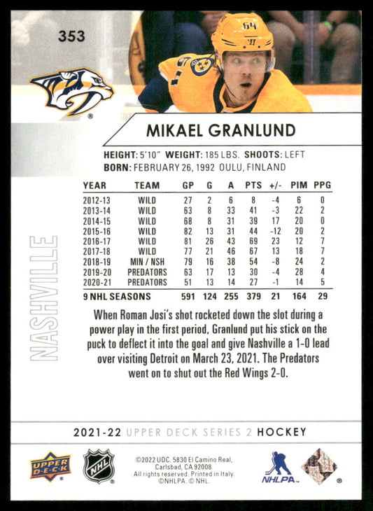 2021-22 Upper Deck #353 Mikael Granlund