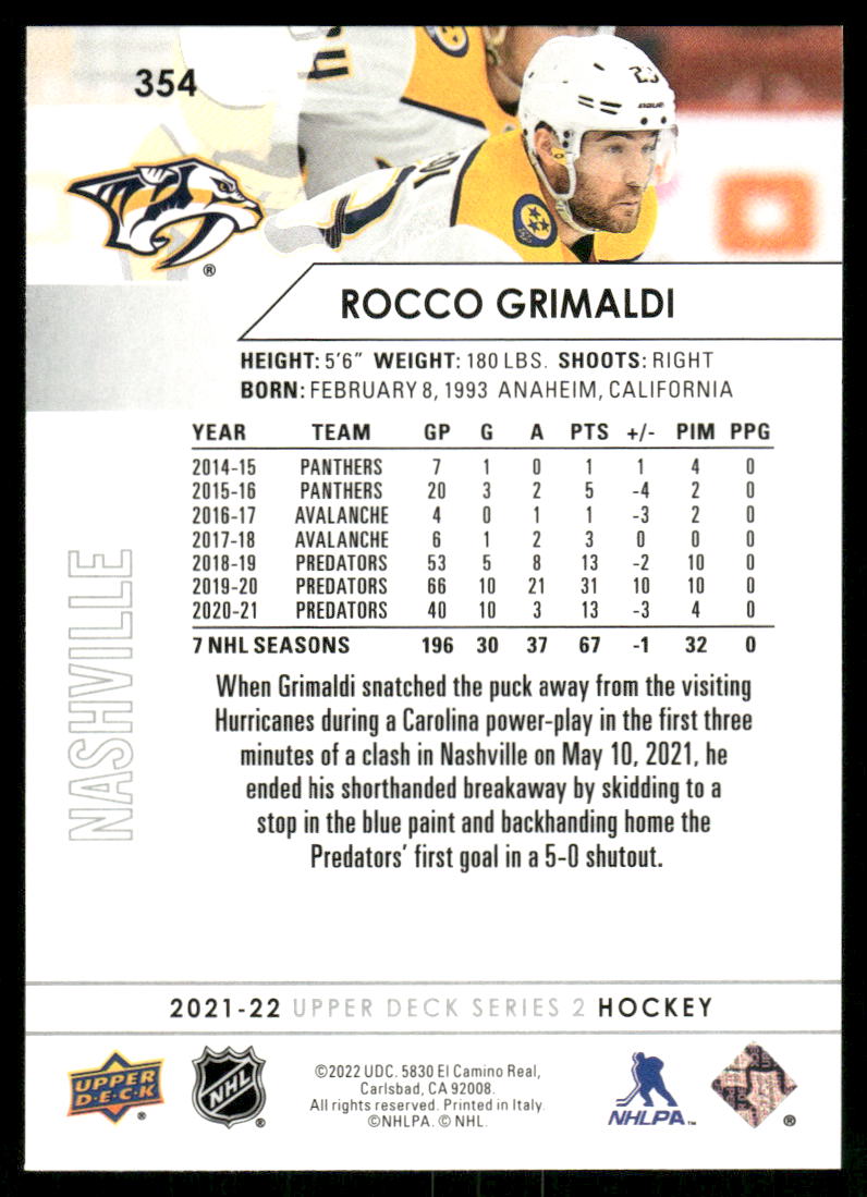 2021-22 Upper Deck #354 Rocco Grimaldi