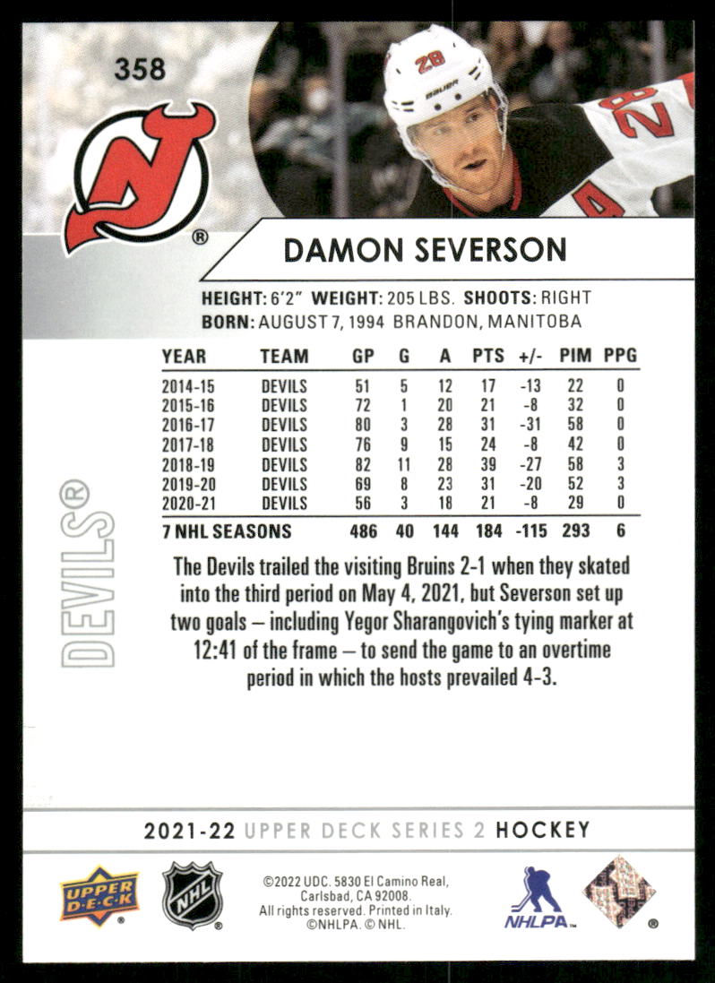 2021-22 Upper Deck #358 Damon Severson