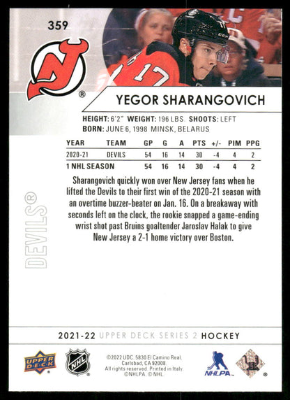 2021-22 Upper Deck #359 Yegor Sharangovich