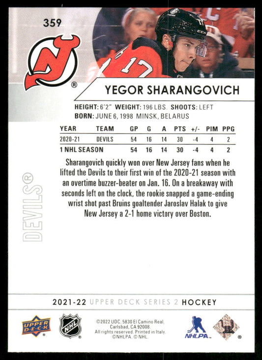 2021-22 Upper Deck #359 Yegor Sharangovich