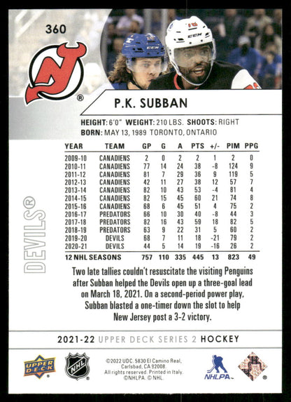 2021-22 Upper Deck #360 P.K. Subban