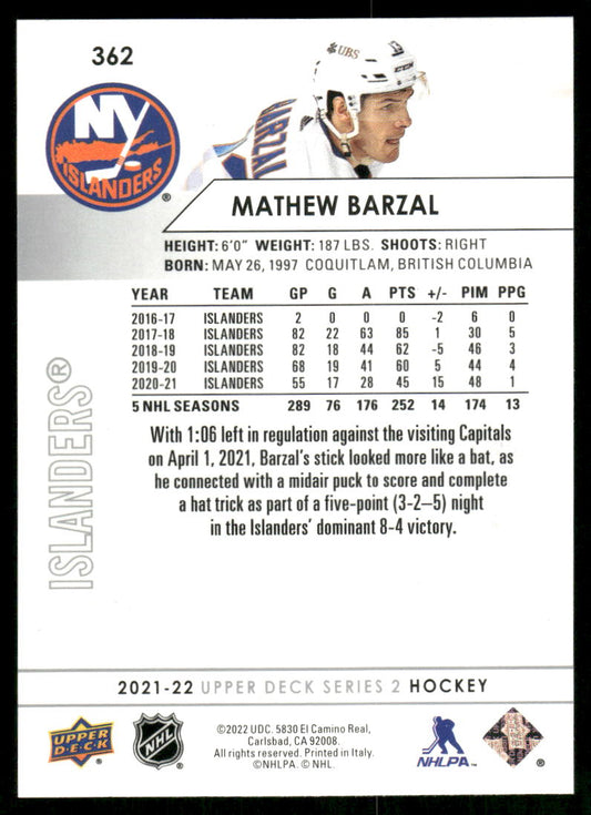 2021-22 Upper Deck #362 Mathew Barzal