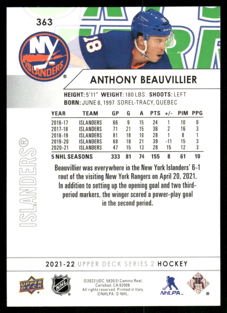 2021-22 Upper Deck #363 Anthony Beauvillier