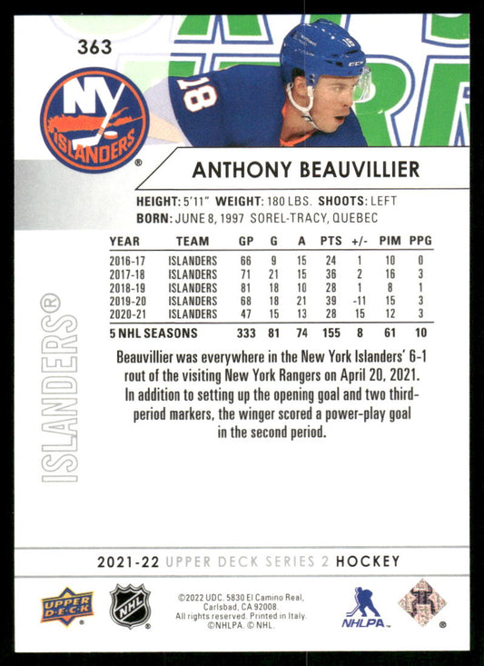 2021-22 Upper Deck #363 Anthony Beauvillier