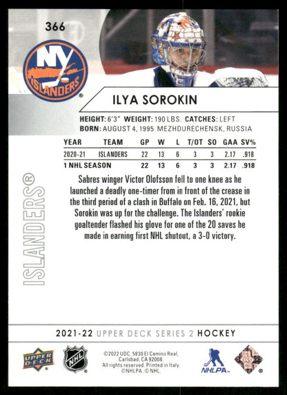 2021-22 Upper Deck #366 Ilya Sorokin