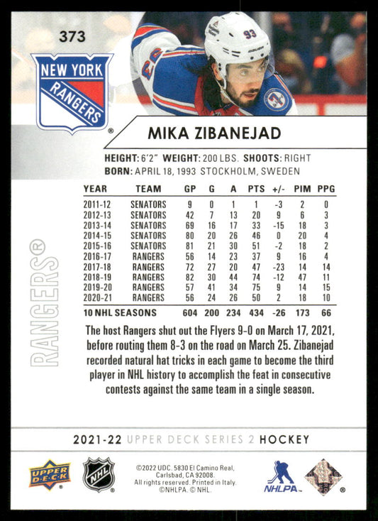 2021-22 Upper Deck #373 Mika Zibanejad