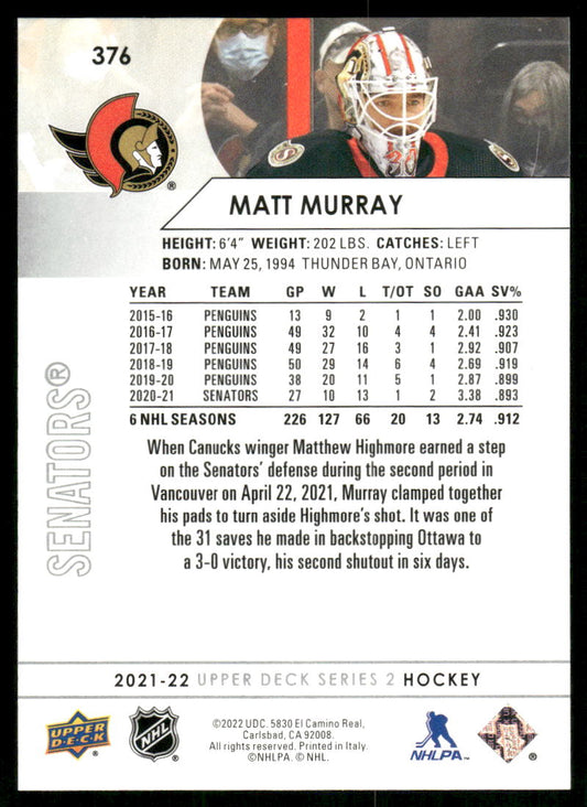 2021-22 Upper Deck #376 Matt Murray