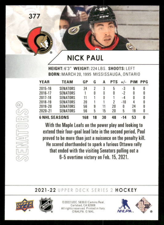 2021-22 Upper Deck #377 Nick Paul