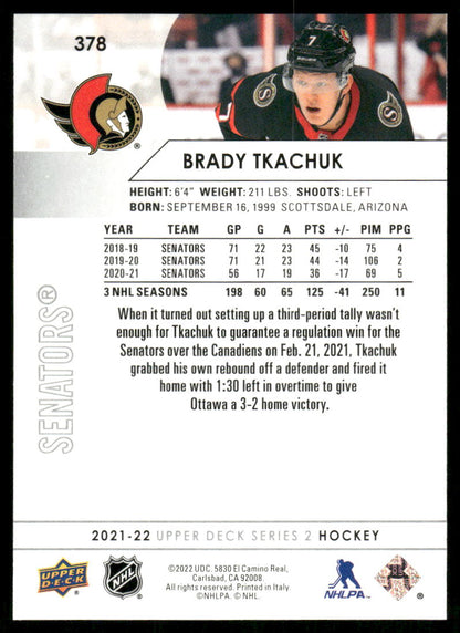 2021-22 Upper Deck #378 Brady Tkachuk