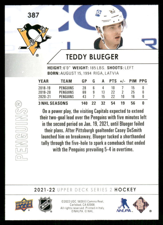 2021-22 Upper Deck #387 Teddy Blueger