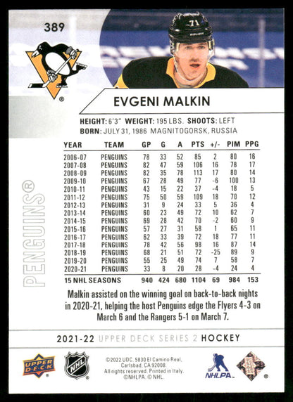 2021-22 Upper Deck #389 Evgeni Malkin