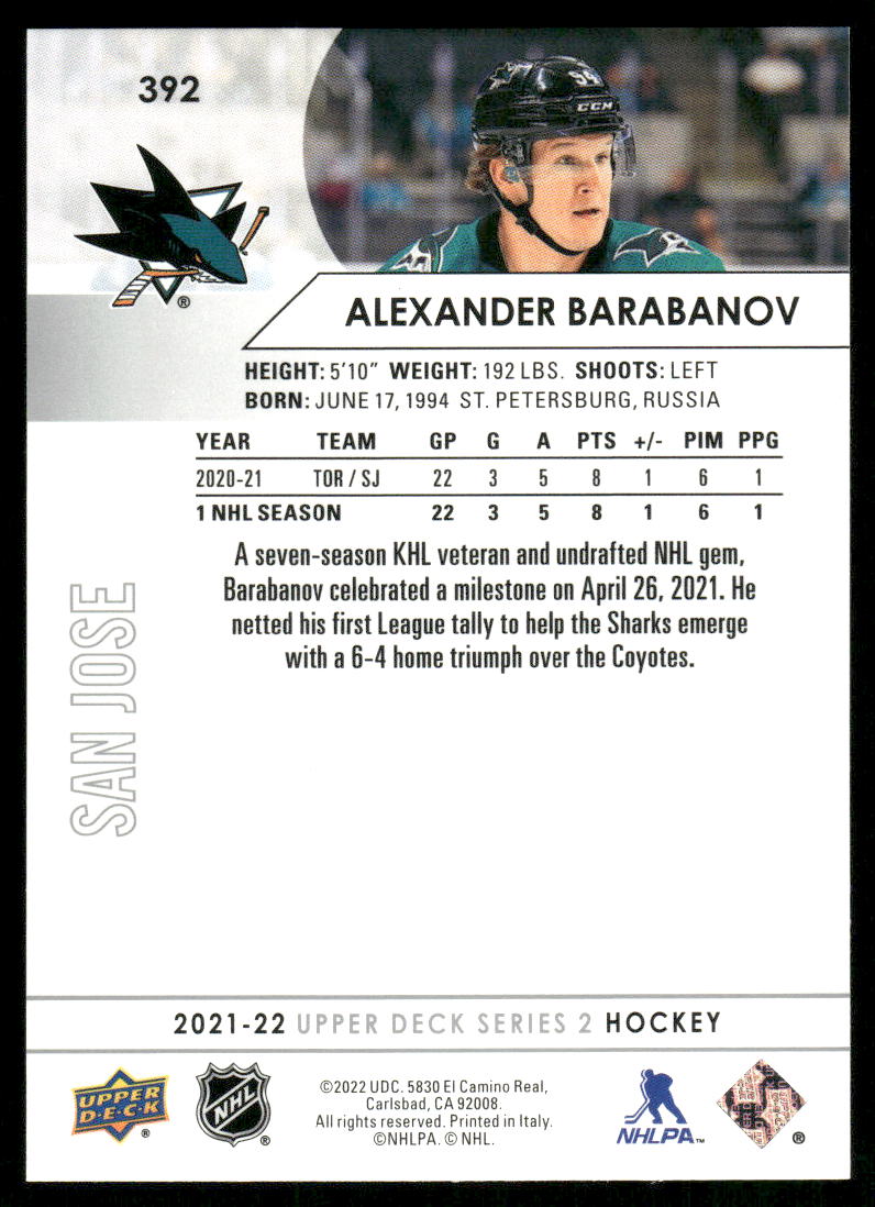 2021-22 Upper Deck #392 Alexander Barabanov