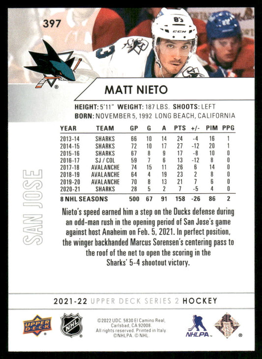 2021-22 Upper Deck #397 Matt Nieto