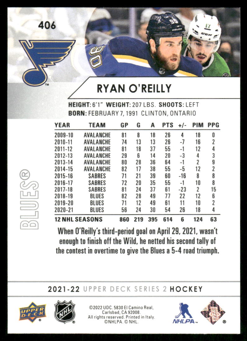 2021-22 Upper Deck #406 Ryan O'Reilly