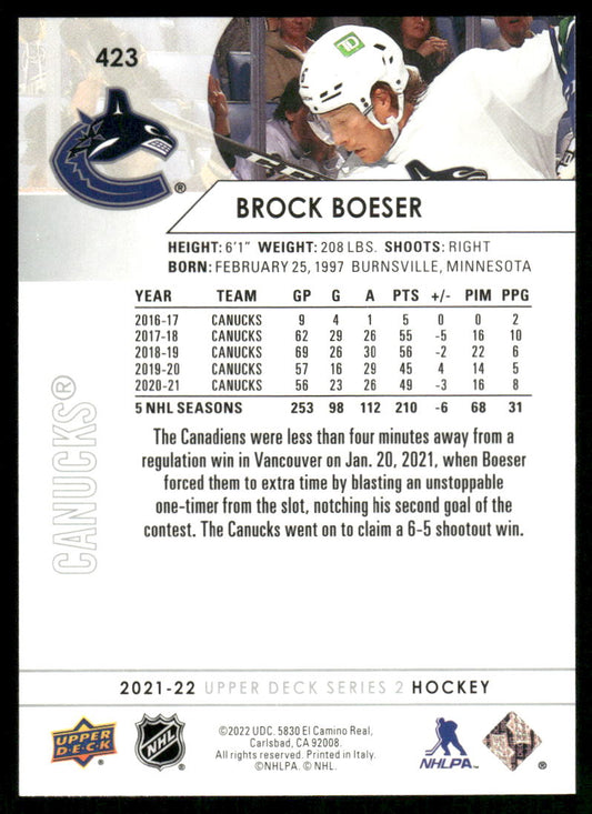 2021-22 Upper Deck #423 Brock Boeser